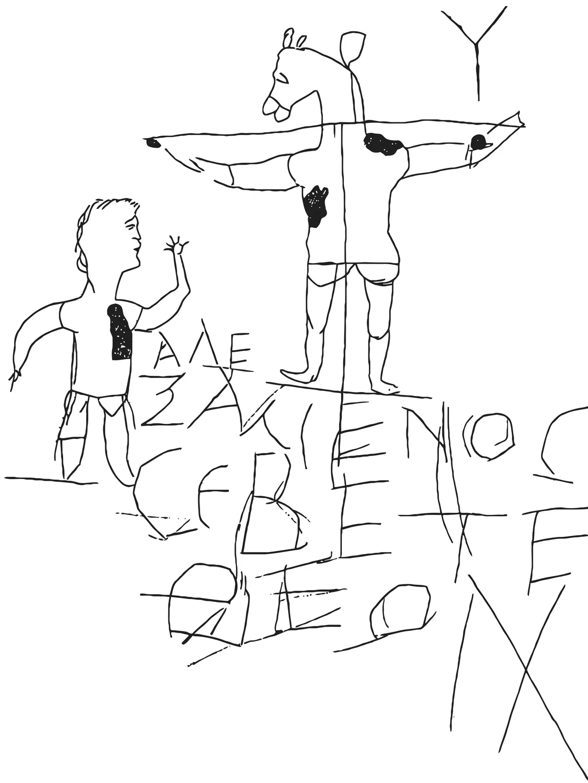 The Alexamenos graffito: a god with a donkey’s head, scratched into a Roman wall