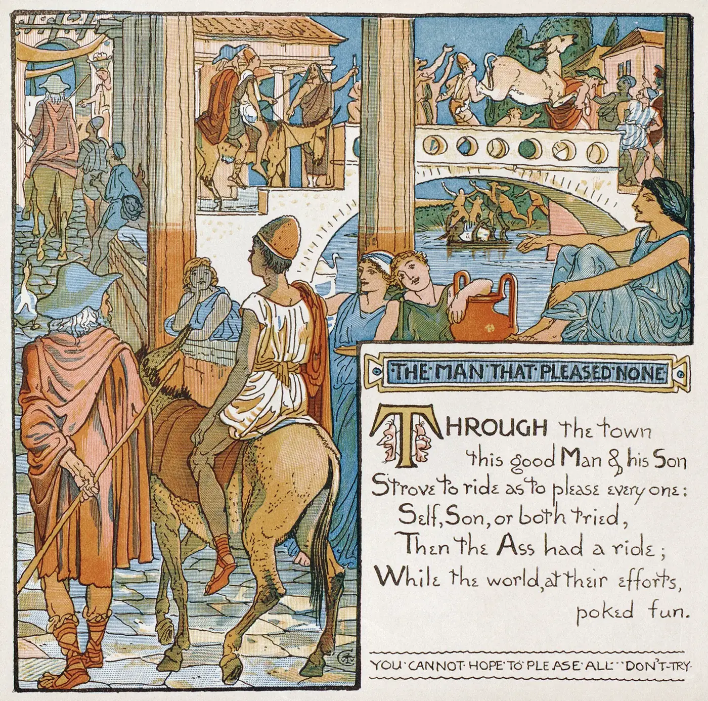 Walter Crane, The Man That Pleased None: the miller, his son and the donkey