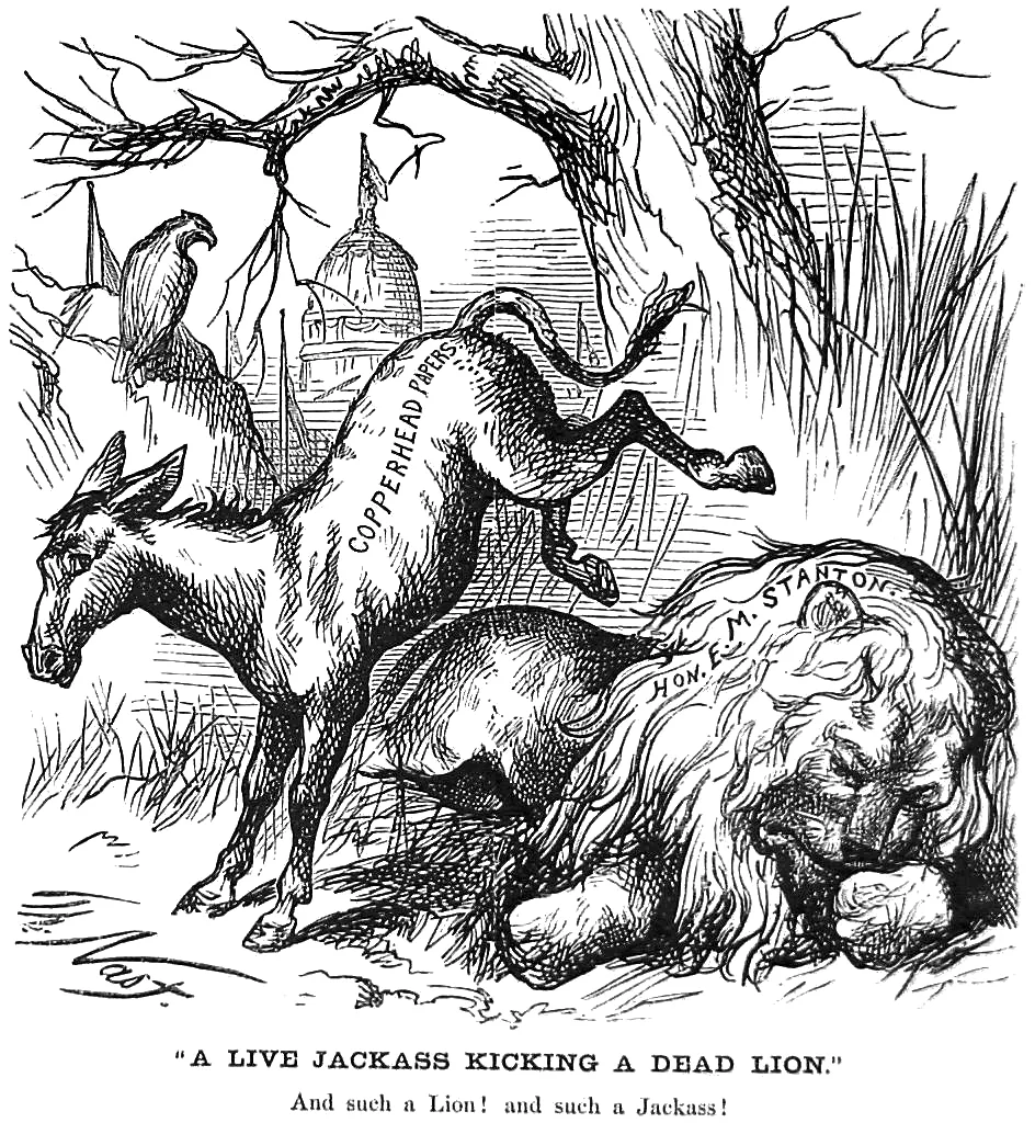 Thomas Nast, A Live Jackass Kicking a Dead Lion: the birth of the Democratic donkey