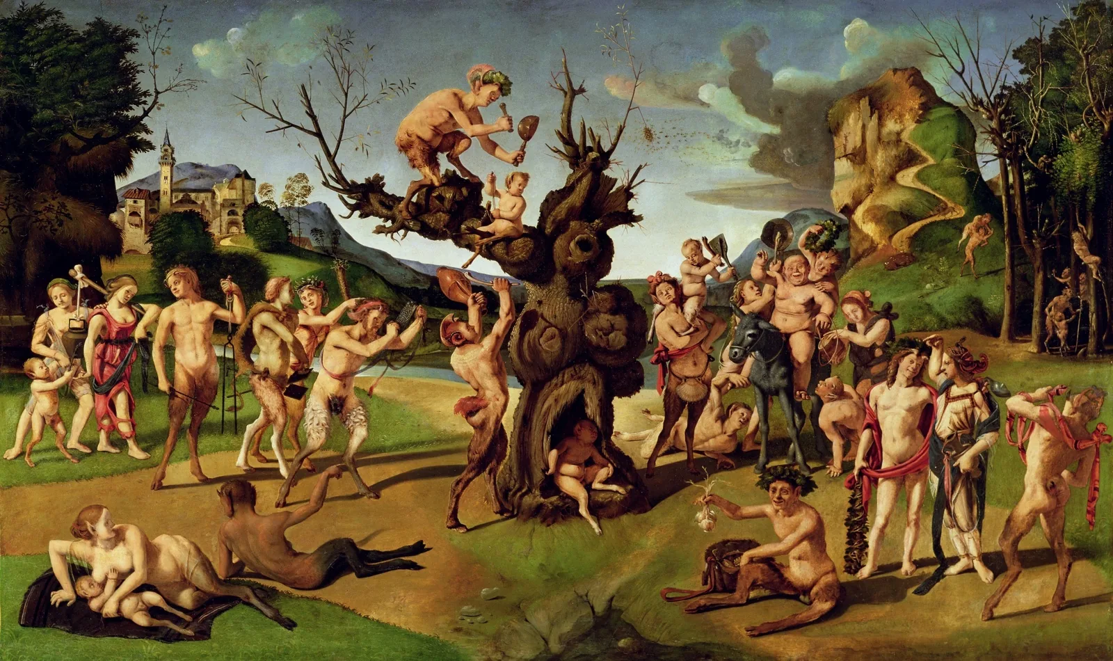 Piero di Cosimo, The Discovery of Honey: Silenus arrives on his donkey
