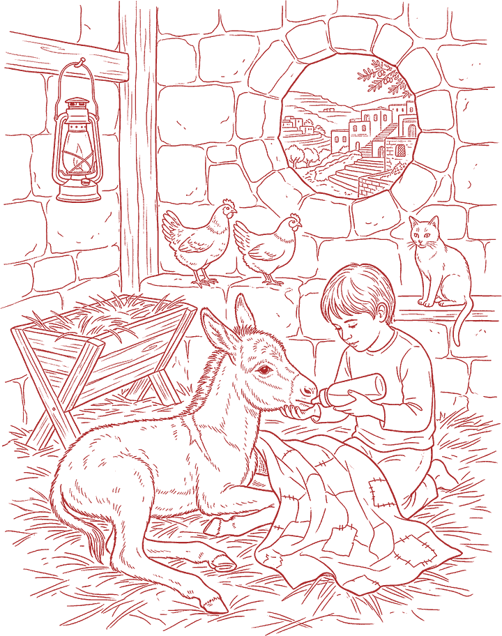 Red line drawing: Zaatar's Breakfast