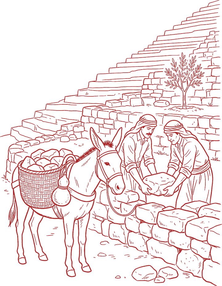 Red line drawing: The Mountain's Staircase