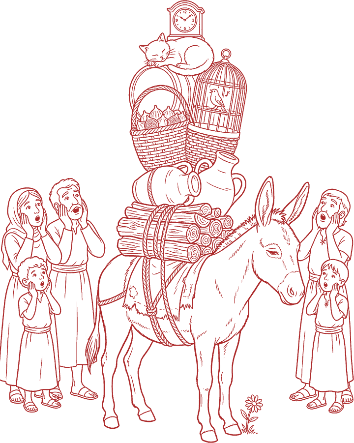Red line drawing: The Patience of the Donkey