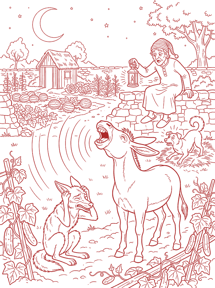 Red line drawing: The Singer in the Field
