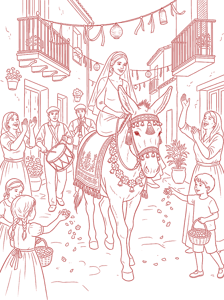Red line drawing: Best Dressed at the Wedding