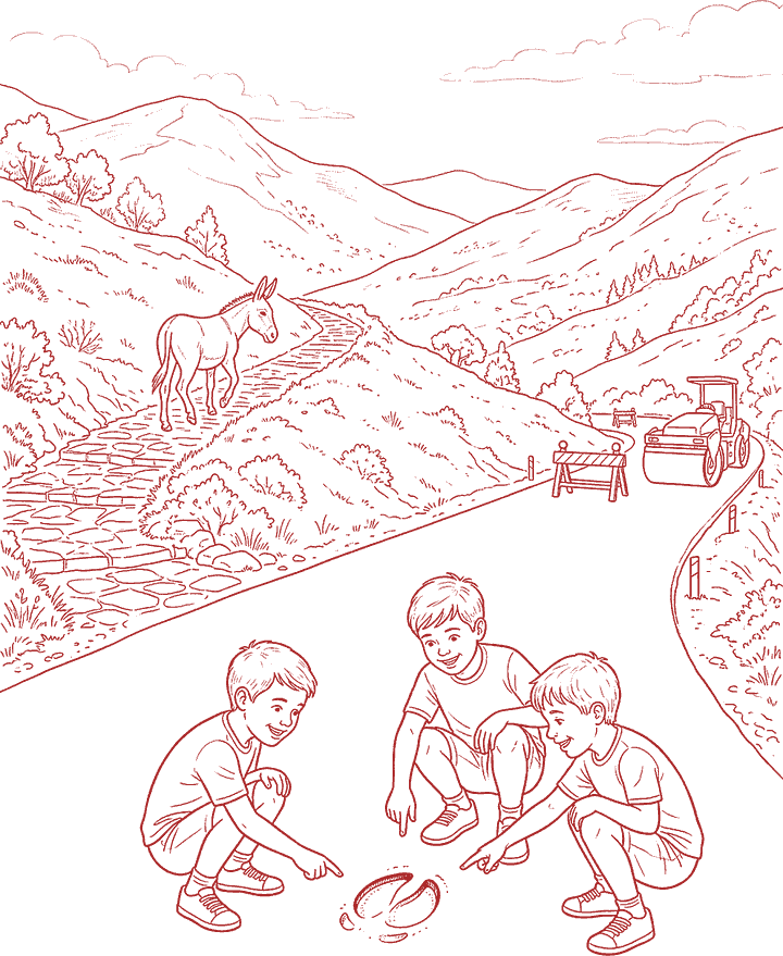 Red line drawing: the last hoofprint