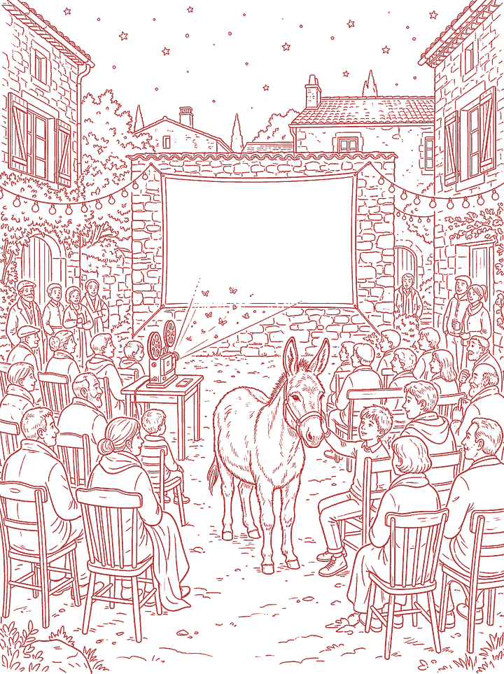 Red line drawing: Opening Night