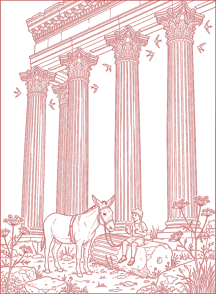 Red line drawing: Among the Giants