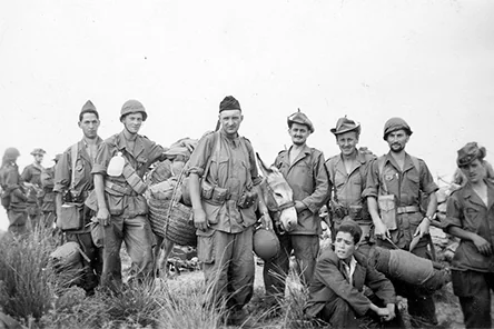 US Marines with a locally bought donkey in the hills above Beirut, 1958